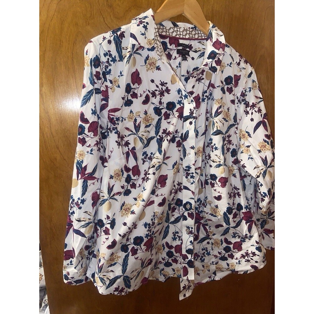 Talbots Floral Long Sleeve Button Down No Iron Blouse size 16W